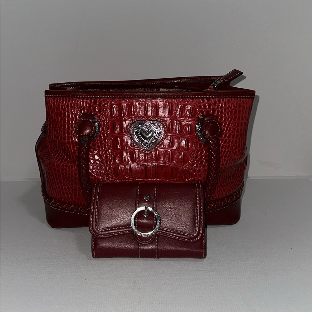 Chic vintage Y2K Red croc leather handbag with matching Liz Wallet